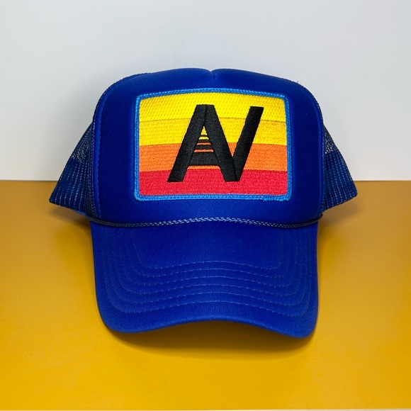 Aviator Nation Accessories - NWOT Aviator Nation Logo Rainbow Vintage Trucker Hat – Royal Blue Unisex
